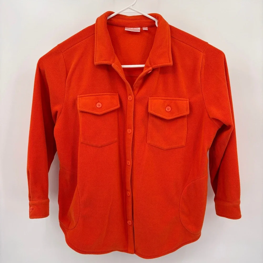 Belle by Kim Gravel Fleece Shacket Womens XL Orange EUC Button Front Utility